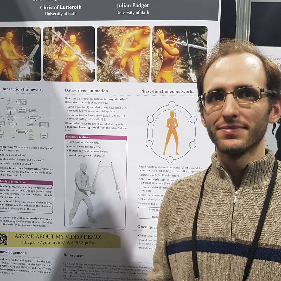 Staff and students from CDE attended CHI 2019 in Glasgow from 4th to 9th May.  Research Engineer presented his research "Towards data-driven sword fighting experiences in VR" at the 'Late Breaking Work poster session'.